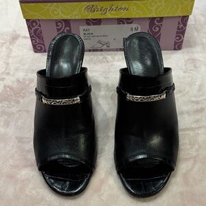 Brighton Black Mules with Silver Detail